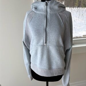 Soft Grey Half-Zip Cropped Hoodie